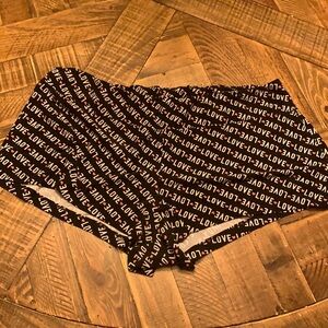 Black Shorts with printed word LOVE and hearts